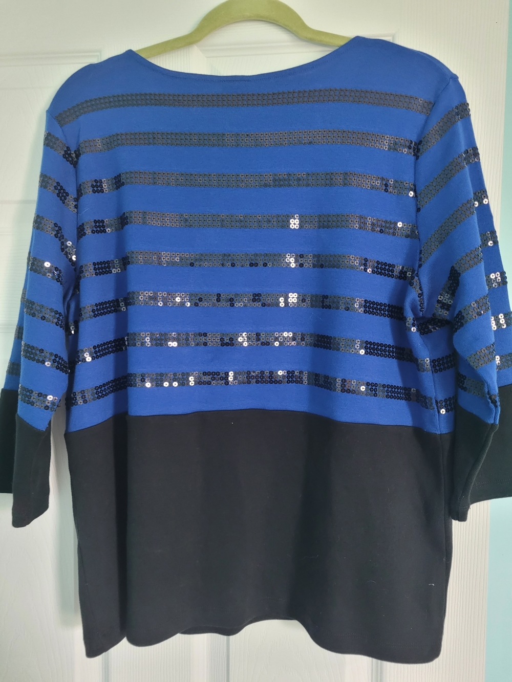 Rafaella Blue and Black Sequin Stripe Scoop-Neck Top - Picture 3 of 3